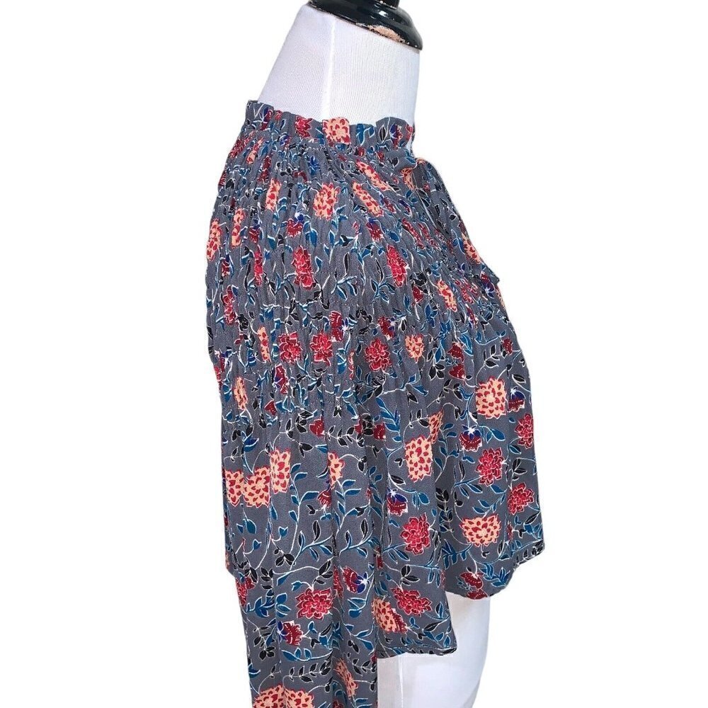 Ghospell Women's S Small Cropped Peasant Top w. Puff Sleeves Floral Smocked - Picture 6 of 9